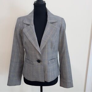 Pendleton Gray Plaid Tailored Single-Button Virgin Wool Womens Blazer Size 4